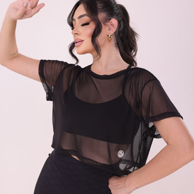 Blusa fitness Cropped Vitória tule
